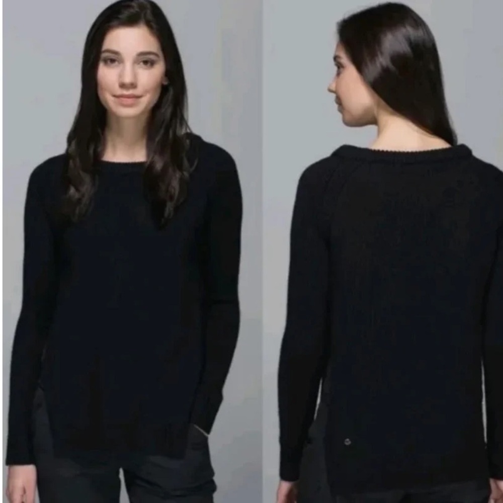 Lululemon Yin To You Black Chunky Merino Wool Open Side Sweater Size S